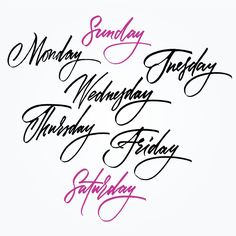 some type of calligraphy that is in different colors and font styles, with the words saturday