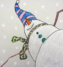 a drawing of a snowman wearing a hat and scarf