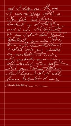 a red background with handwriting on it and two different types of writing in white ink