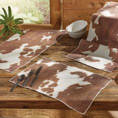 Cowhide Placemats-Lange General Store Cowhide Table Runner, Cowhide Decor, Wire Pendant Light, Table Counter, Cowhide Print, The Perfect Kitchen, Country Cabin, Park Designs, Candle Mat