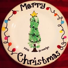 a plate with a christmas tree painted on it