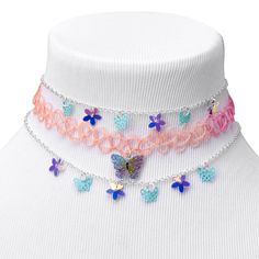 Claire's Club Butterfly Choker Necklaces - Purple Trendy Spring Choker Jewelry, Pink Choker Jewelry For Spring, Spring Choker Jewelry, Trendy Spring Choker, Pink Butterfly Jewelry For Summer, Adjustable Multicolor Choker For Spring, Trendy Butterfly Jewelry For Summer, Trendy Butterfly Shaped Summer Jewelry, Trendy Multicolor Butterfly Jewelry