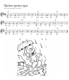 sheet music with an image of a bear holding an umbrella and singing in the rain