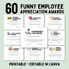 the 50 funny employee appreciation awards are on display