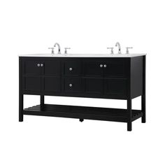 a double sink vanity with two faucets on the top and one under it