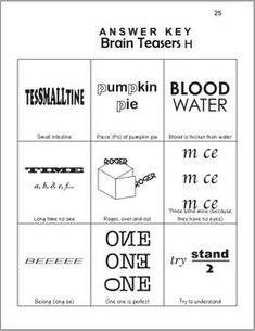 an answer key for the brain teacher's guide to writing words and numbers on paper