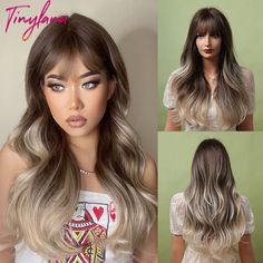 Bangs For Women, Women Cosplay, Fashion Wigs, Wavy Curly Hair, Wigs With Bangs, Wig Styles, Round Face, Synthetic Wigs, Heat Resistant