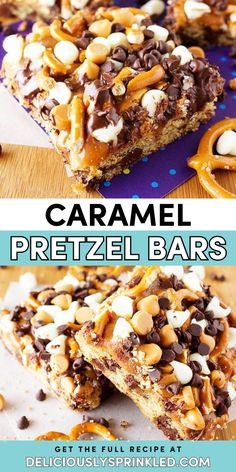 The BEST Caramel Pretzel Bars! They're a salty and sweet treat to make for Thanksgiving. Soft and chewy with caramel, chocolate chips, and pretzels, this cookie bar recipe is a Thanksgiving dessert idea everyone will enjoy! Caramel Pretzel Bars, Chocolate Pretzel Bars, Chocolate Chip Cookie Bar, Homemade Caramel Recipes, Pretzels Chocolate, White Chocolate Pretzels, Pretzel Bars, Chocolate Caramel Pretzels, Caramel Treats