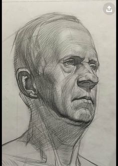 a pencil drawing of a man's head and shoulders, looking to the left