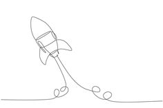 one continuous line drawing of a rocket launching into the sky with three balls on it