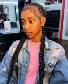 Box Braids With Dramatic Edges, Two Big French Braids, Two Dutch Braids With Curls, Two Braids Black Girls Hair, Two Long French Braids Black Women, Dramatic Edges With Knotless Braids, Big Dramatic Edges, Black Girls Hairstyles Two Braids, 2 Braids With Dramatic Edges