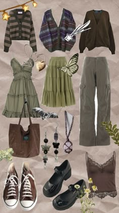 Types Of Clothes Aesthetic, Fairycore School Outfits, Fairycore Outfit Summer, Fairycore Essentials, Fae Aesthetic Clothes, Fairycore Grunge Outfits, Fairygrunge Outfits, Fairy Grunge Aesthetic Outfit, Witchcore Fashion