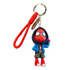 a spider - man keychain with a red handle