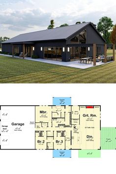 two story house plans with open floor plan and garage for the living room, kitchen and dining