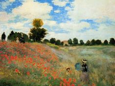 a painting of two people in a field with poppies