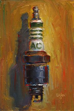 an oil painting of a bottle on a yellow background