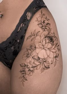 Floral Hip Tattoo, Flower Hip Tattoos, Thigh Tat, Floral Thigh Tattoos, Hip Tattoos, Scar Tattoo