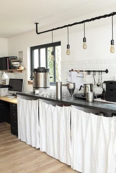 the kitchen is clean and ready to be used as a coffee shop or restaurant bar