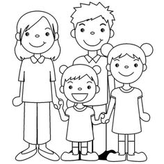 the family is standing together coloring page