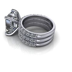 two wedding rings with diamonds on them