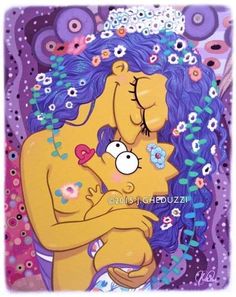 a painting of a couple hugging each other