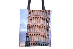 the leaning tower of pisa against a blue sky with clouds tote bag is shown