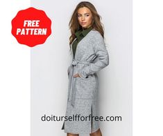 a woman is wearing a coat and standing in front of a white background with the text free pattern