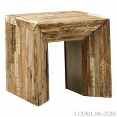 LOOMLAN-Side Tables-24 Square Rustic Reclaimed Wood Planks End Side Accent Table Luka-LOOMLAN Home-ARA-9156 Railroad Tie, Reclaimed Wood Side Table, Reclaimed Wood Siding, Nightstand Styling, Railroad Ties, Rustic Side Table, Accent Side Table, Wooden Side Table, Square Side Table