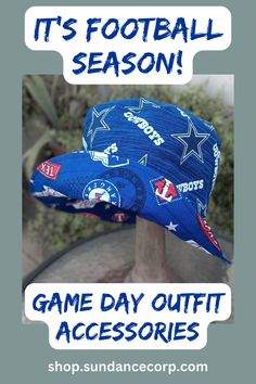 a blue hat with the words it's football season game day outfit accessories