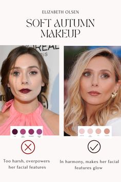 Soft Autumn Makeup Elizabeth Olsen Muted Makeup, Color Season Analysis, Season Analysis, Soft Summer Palette