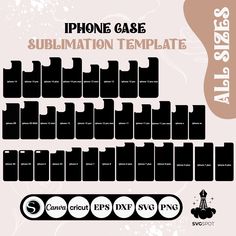 the iphone case sublimation template is shown in black and white, with an image of