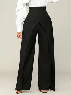 Urban Pockets Cross Fashion Wide Leg Pants | stylewe Women Business Pants, Womens Business Attire Professional, Corporate Girl, Womens Business Attire, Womens Business, Business Clothes, Fashion Black And White, Corporate Dress, Fashion Closet