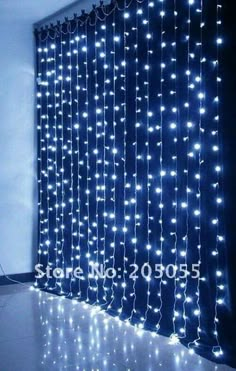 the curtain is decorated with white lights