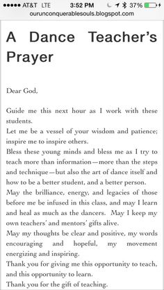 a page from the book a dance teacher's prayer