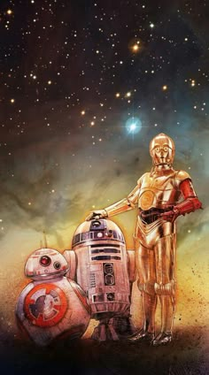 a painting of two star wars characters standing next to each other