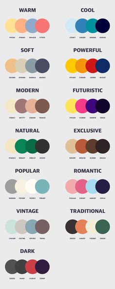 the color chart for all different types of paint colors and their names on each side