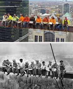 the same image shows people sitting on top of skyscrapers