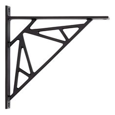 a black metal shelf bracket with an angled triangle design on the front and back sides