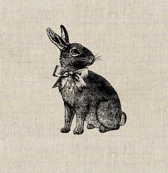 a black and white drawing of a rabbit wearing a bow tie