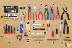 tools are laid out on a table with numbers in the bottom right corner and below them