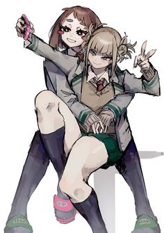 Uruaka X Toga, Toga And Uraraka Wallpaper, Toga X Uraraka Kiss, Togachako Matching Pfp, Toga X Uraraka Fanart, Ochako And Deku, Ochako X Toga, Togachako Fanart, Toga X Ochako