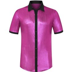 Check out this stunning Shiny Design Color Block Collared Short Sleeves Button Down Closure Nightclub shirt! The sparkling disco button-down shirt is designed to show off your figure and make your style stand out. It's the perfect choice for a night out at a club, a lively party, or a dazzling dancing performance. You can elevate your look by pairing this shiny shirt with faux leather pants and a metallic coat for a touch of glamour.