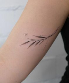 a woman's arm with a small tattoo design on the left side of her arm