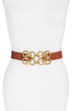 Interlocking goldtone hardware furthers the contemporary edge of a form-fitting stretch belt fashioned with smooth leather. Style Name:Raina Leather Stretch Belt. Style Number: 5073769. Available in stores. Elegant Formal Belt With Gold-tone Hardware, Chic Leather Belt With Gold Buckle, Luxury Gold Belt For Office, Gold Belts With Gold-tone Hardware For Office, Elegant Gold Leather Chain Belt, Chic Gold Leather Belt Buckles, Chic Formal Belt Buckle With Gold-tone Hardware, Chic Formal Belt Buckles With Gold-tone Hardware, Formal Gold Chain Belt With Removable Feature