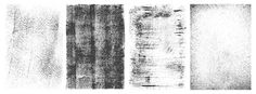 four different types of grungy paint on white paper with black and white ink