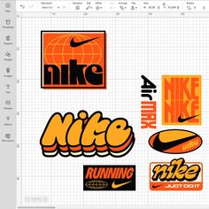 an image of various logos on a sheet of paper with the word nike written in it