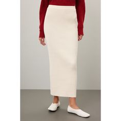 Cream knit (100% Polyester). Pencil. Pull on. Imported. Elegant Beige Ribbed Skirt, Chic Knit Skirt With Lined Detail, Chic Knit Skirt With Lined Skirt, Casual Beige Ribbed Skirt, Chic Stretch Knit Skirt, Fitted Knit Skirt With Lining, Chic Ribbed Winter Skirt, Fitted Knit Lined Skirt, Spring Ribbed Beige Skirt