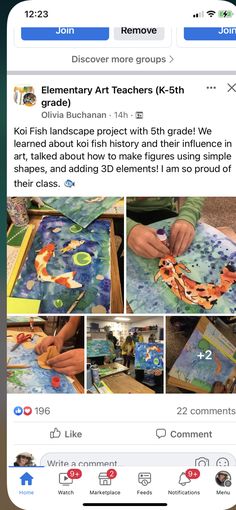 the facebook page for art teacher's k - 5h