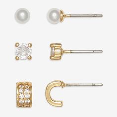 Bead Type: CrystalPearl Type: Simulated Pearls# Pieces In Set: 3 PairFeatures: Huggie, HypoallergenicEarring Back: PostMetal Color: Gold ToneEarring Length: 4mmEarring Width: 7mmCare: Wipe CleanEarrings Type: Earring SetsEarrings Style: Stud EarringsMetal: BrassCountry of Origin: Imported Pearl Earring Set, Earring Sets, Pearl Earring, Earring Set, Gold Tones, Pearl Earrings, Color White, Beads, Gold