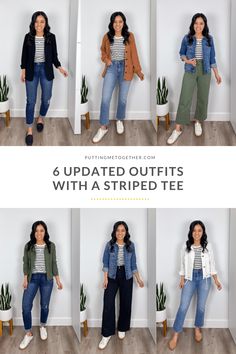 Updated Outfits With a Striped Tee Stripe Tee Outfit, Updated Outfits, Outfits With Striped Shirts, Full Closet, Capsule Wardrobe Casual, Wardrobe Sets, Timeless Outfits, Stripe Outfits, Smart Casual Outfit